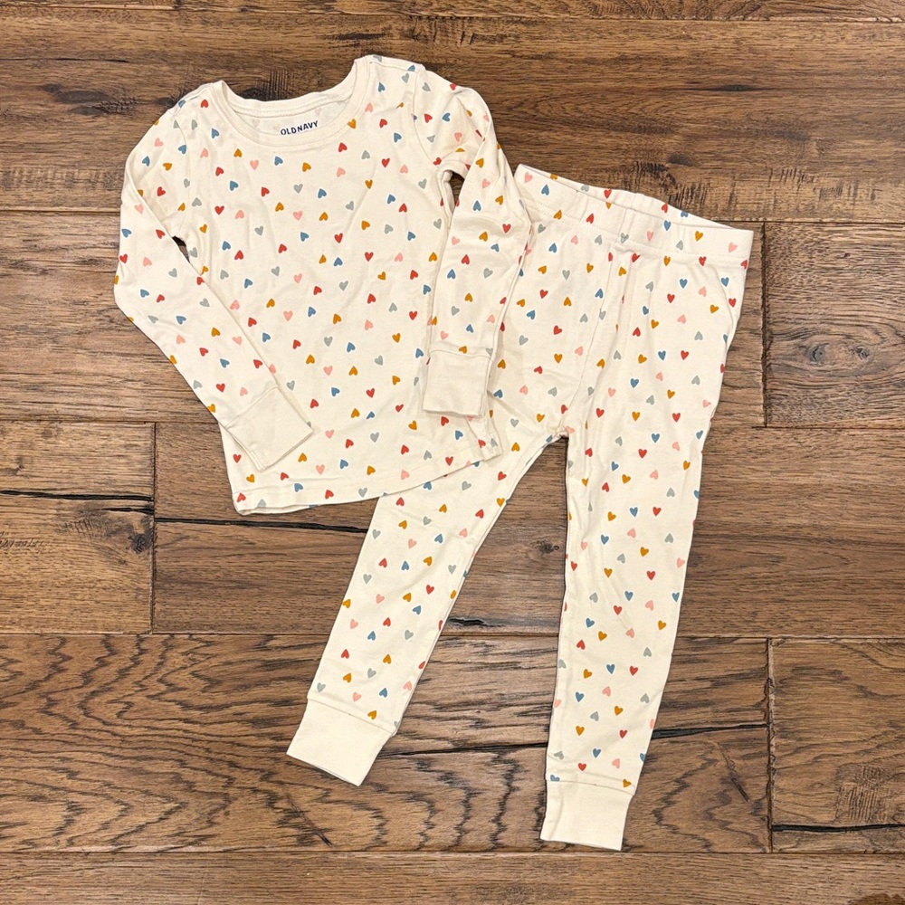 Old Navy Cream Pajama Set with Colorful Hearts